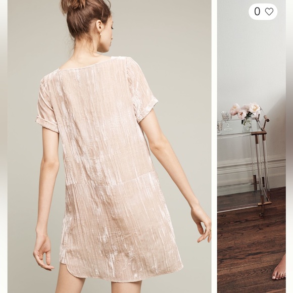 Anthropologie Floreat Champagne Crinkled Velvet Tunic Shift Dress Size XS - Picture 5 of 15